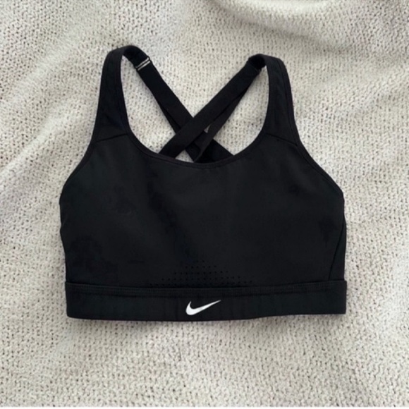 Nike Dri-Fit Criss-Cross Racerback Black Sports Bra - Picture 1 of 5